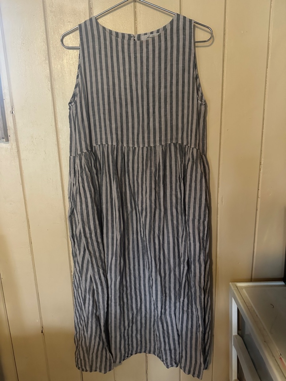 Ichi Antiquities Bold Stripe Linen Dress Gray One Size